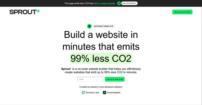Screenshot of Sprout Landing Page